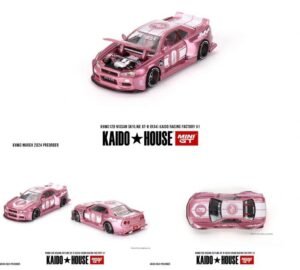 (Pre-venta) Kaido House x Mini GT Nissan GT-R R34 Kaido Racing Factory V1 Pink KHMG128 1/64