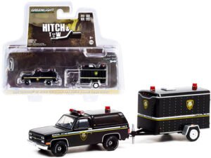 Greenlight 1990 Chevrolet K5 Blazer Black with Small Cargo Trailer