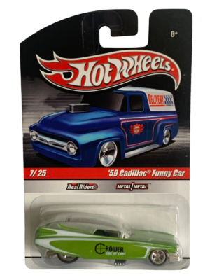 2010 HOT WHEELS SLICK RIDES CROWER CAMS '59 CADILLAC FUNNY CAR GREEN RR's