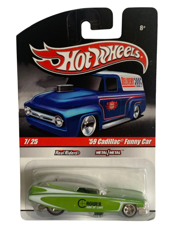 2010 HOT WHEELS SLICK RIDES CROWER CAMS '59 CADILLAC FUNNY CAR GREEN RR's
